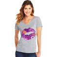 thumbnail image 1 of Hanes Tee-Shirt à Manches Courtes Col en V pour Femmes, P, Lèvres Florales/acier Clair, 1 of 1
