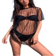 thumbnail image 2 of Robe de Plage pour Femmes en Maille Transparente à Rayures Transparentes à Manches Courtes, Cache-Maillot, Blanche G, 2 of 5