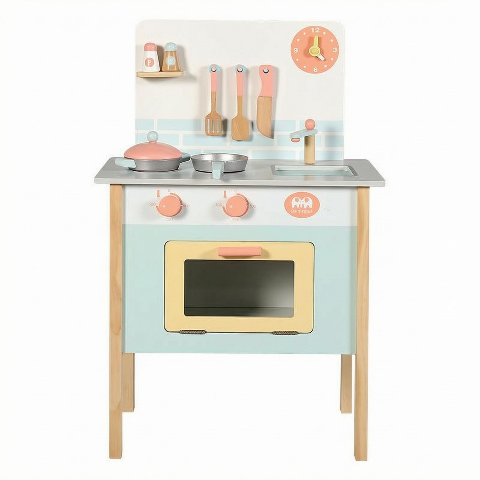 kowaku Wooden Play Kitchen Freestanding Toy Kitchen Set Utensil Accessories Young Cook Playset, Blue