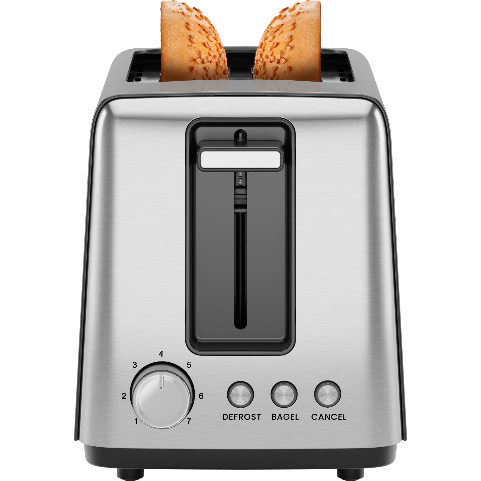Chefman 2 Slice Toaster, 7 Shade Settings, Removable Crumb Tray, Thick Bread and Bagel Toaster with Defrost and Cancel Buttons  Black