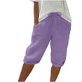 thumbnail image 1 of Dealovy Cotton Linen Shorts for Women High Waisted Drawstring Lightweight Knee Length Shorts with Pockets, 1 of 6