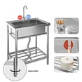 thumbnail image 3 of BeesClover Stainless Steel Utility Sink, Freestanding Single Bowl with Hot/Cold Faucet, Adjustable Legs, Storage Shelf, for Kitchen, Garage, Outdoor Use, 3 of 7