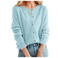 thumbnail image 1 of WomenCardigan Sweater Classic Sweatshirt Women Crew Neck Button Collar Short Sleeve Cardigan Knit Front Open, 1 of 4