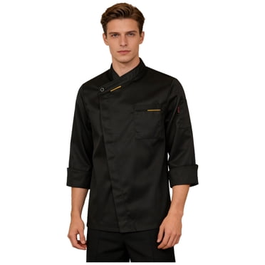 renvena Veste de Chef pour Femmes Manteau de Chef à Manches Courtes pour Hommes Chemise d'Uniforme de Travail de Cuisinier de Cuisine Professioanl Noir à Manches Longues m