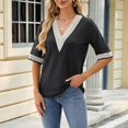thumbnail image 2 of Timegard Hauts pour Femmes Manches Mi-Longues en Broderie Anglaise Col en V Ample Été Plage Tunique Décontractée pour Porter avec des Leggings, 2 of 7