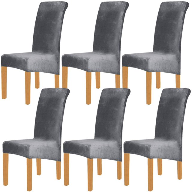 Large Size High Back Thicker Plush Dining Chair Covers Set of 6, Elastic Kitchen Chair Slipcovers Removable Nonslip for Hotel Dining Room Ceremony Banquet Wedding Party
