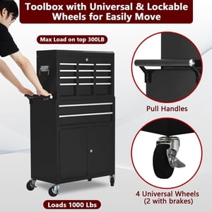 GloryStar 8-Drawer Poitrine d'outils, Organisateur de boîte à outils avec roues verrouillables & Haut amovible & Étagère réglable, Boîte à outils pour garage d'atelier