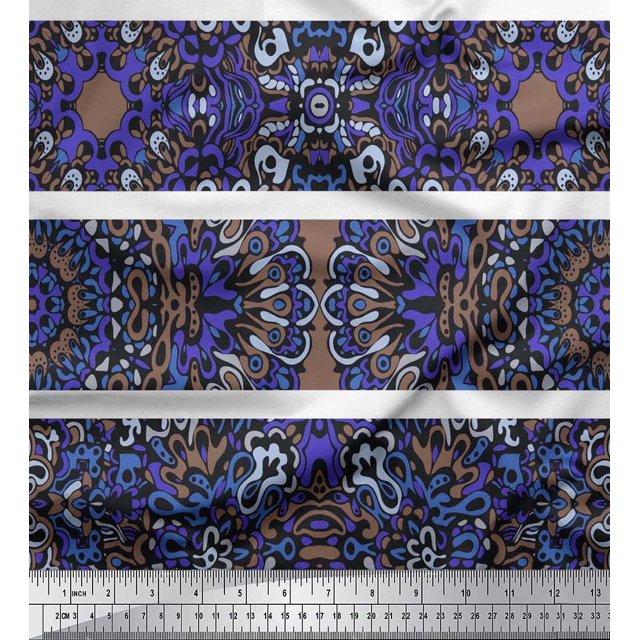 Soimoi Rayon Fabric Stripe & Mandala Kaleidoscope Print Fabric by Yard 42 Inch Wide
