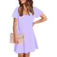 thumbnail image 3 of Liquidation d'Été 2025! Robe Grande Taille pour Femmes, Liquidation de Robe d'Été pour Femmes, Mode Féminine d'Été Couleur Unie Manches Courtes Col en V Robe Décontractée, 3 of 4
