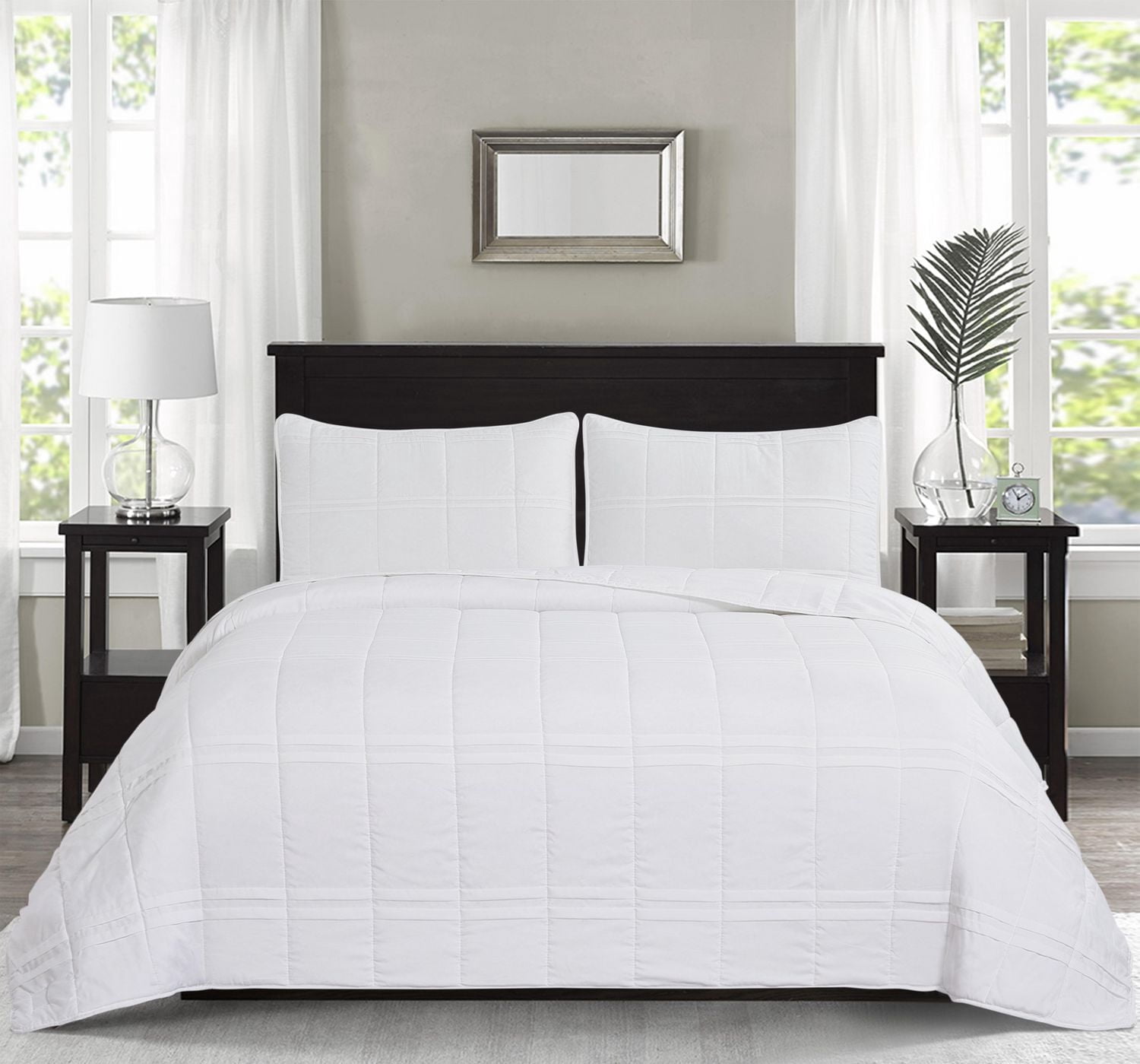 Chaps 3-Piece Jersey Knit Microfiber Quilt and Sham Set - Solid Coverlet Comforter
