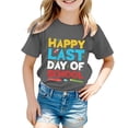 thumbnail image 1 of LUOGENLI T-Shirt pour Filles T-Shirt à Col Rond Imprimé pour Enfants T-Shirt à Manches Courtes pour Garçons et Filles Ensembles de Hauts Maxi Filles Tenues 2 Pcs Vacances Gris 3-4 Ans, 1 of 4