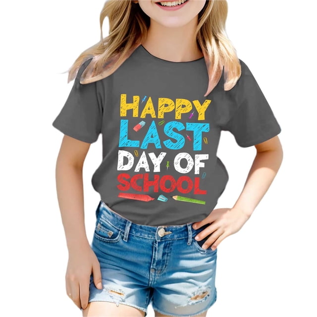 LUOGENLI T-Shirt pour Filles T-Shirt à Col Rond Imprimé pour Enfants T-Shirt à Manches Courtes pour Garçons et Filles Ensembles de Hauts Maxi Filles Tenues 2 Pcs Vacances Gris 3-4 Ans