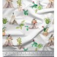 thumbnail image 1 of Soimoi White Rayon Crepe Fabric Cactus With Conical Pot Tree Print Sewing Fabric Yard 46 Inch Wide, 1 of 5