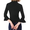 thumbnail image 3 of INSPIRE CHIC Pull à col roulé pour femmes à manches 3/4 avec volants, coupe slim en tricot côtelé, noir, 3 of 8