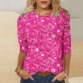 thumbnail image 5 of Hauts à Manches 3/4 pour Femmes Mode T-Shirt Imprimé Mi-Longueur Blouse à Manches 3/4 Col Rond Hauts Décontractés T-Shirts en Coton pour Femmes T-Shirts à Manches 3/4 pour Femmes, 5 of 5