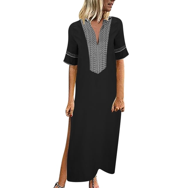 TIMIFIS Robe d'Été Décontractée Ample pour Femme, Longue, Sans Manches, Fendue, Robes Maxi, Robes d'Invitée de Mariage, Robe d'Été à Fleurs, Robes de Plage, Décontractée, Robe T-Shirt Décontractée -