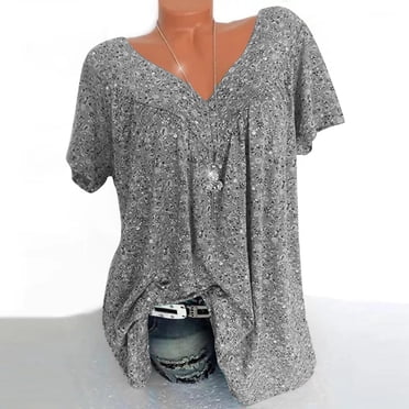 zanvin Short Sleeve Blouse for Women,Women Plus Size Short Sleeves V-Neck Print Blouse Pullover Tops Short Sleeve Blouses,Gray,XXXL