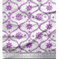thumbnail image 1 of Soimoi Purple Poly Georgette Fabric Ogee Damask & Floral Block Printed Craft Fabric by the Yard 52 Inch Wide, 1 of 3