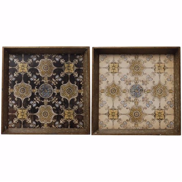 Benzara BM150897 Beau Plateau Ouvragé et Multicolore - Lot de 2