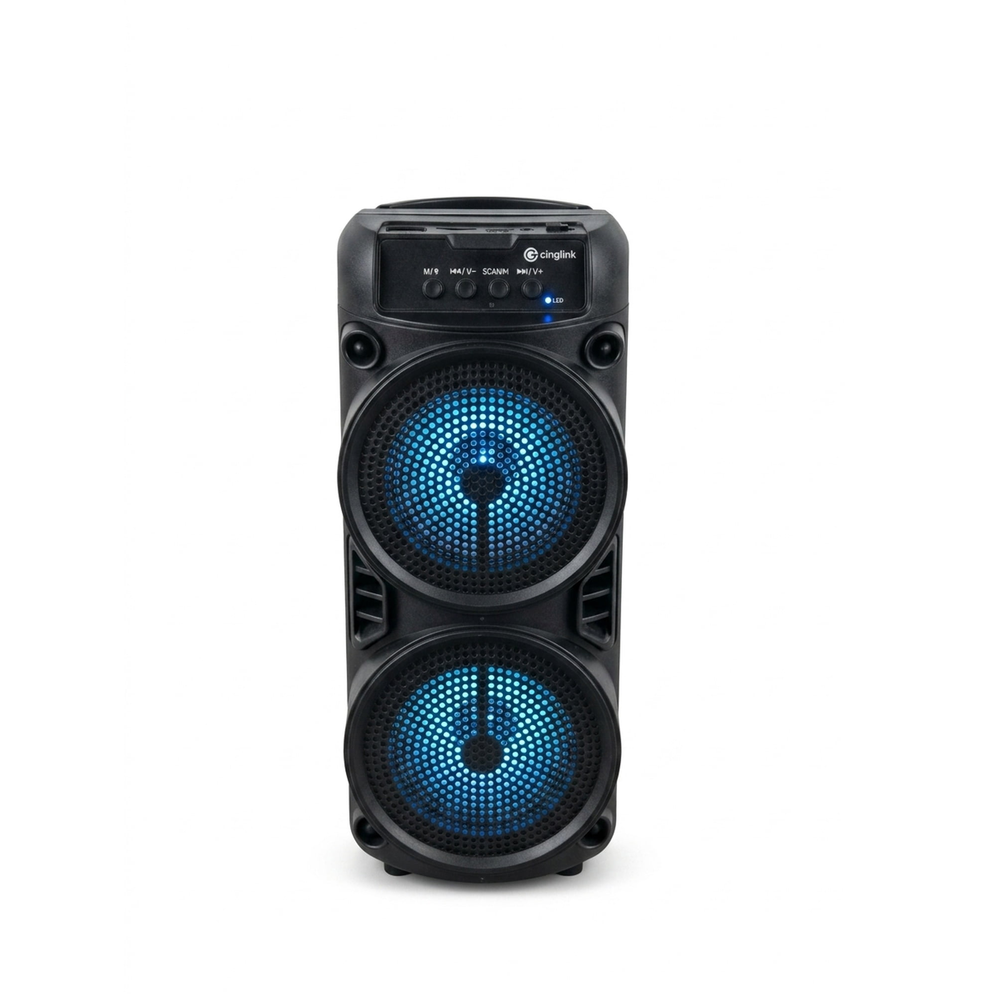 Portable Bluetooth Speaker with Dual 3" Drivers, 10W Output, LED Lights, 1200mAh Battery, USB/TF/Mic Input, Black