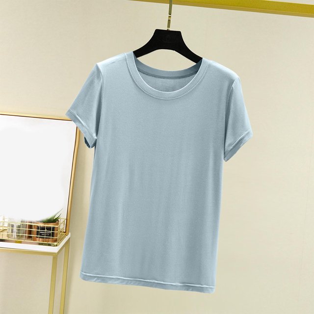 Weiqiqre T-Shirt à Col Rond pour Femme à Manches Courtes Ajusté T-Shirt Mince Uni Haut de Pyjama Pyjama à Manches Courtes