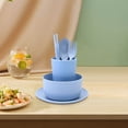 thumbnail image 4 of 6-Piece Reusable Tableware Set, Eco-Friendly Straw Material Heat-Resistant Portable Cutlery, Stackable Bowl Cup Spoon Fork Chopsticks for Home Travel Camping, Blue, 4 of 6