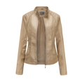 thumbnail image 1 of Veste de Moto en Cuir pour Femmes Col Montant Ajustée avec Fermeture Éclair, 1 of 1