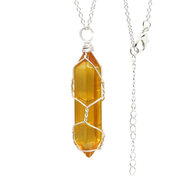 Iumwxz Chakra Crystal Pendant Hexagonal Pointed Natural Quartz Stone For Necklace
