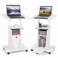 thumbnail image 1 of Costway 2 PCS Mobile Podium Stand Office Laptop Cart with Storage Adjustable Height White, 1 of 10