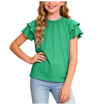 Zanarzt Toddler Baby Girls Clothes Cute Cotton Short Sleeve Crewneck Summer Fashion Basic Tops, Girls Clothes, Clothes for Girls Green,5-6 Years