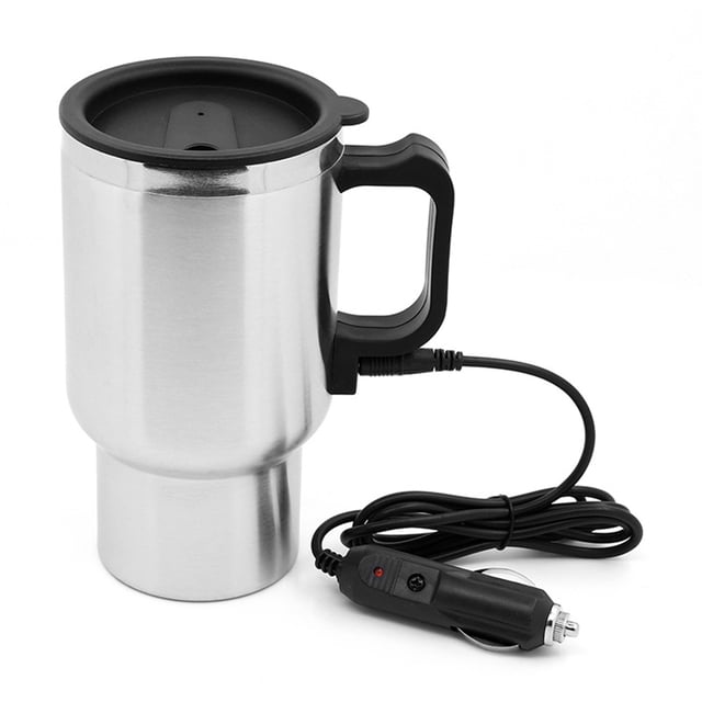 Car Electric Kettle Stainless Steel In-car Kettle Travel Thermoses Heating Bottle Heating Cup with Indicator Powered by Lighter Base for Tea Coffee Milk Car Kettle