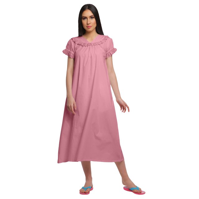 Moomaya Robe de Nuit en Coton Unie pour Femmes à Manches Courtes