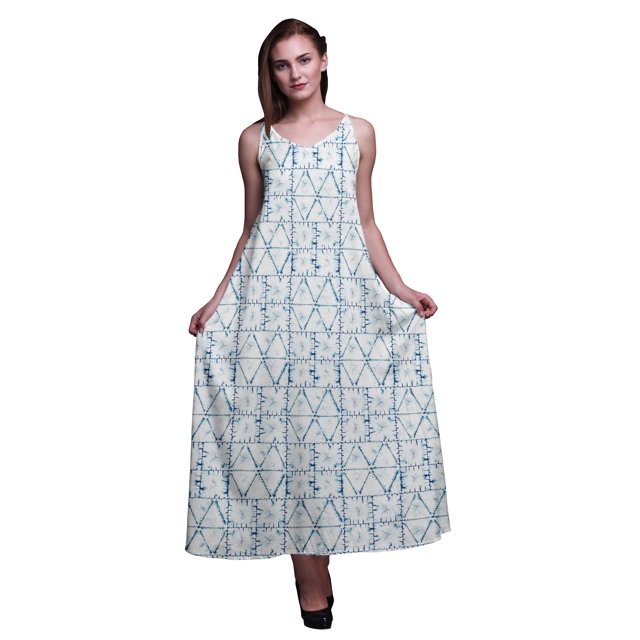 Bimba Rayon Shibori Printed Spaghetti Strap Sleeveless Womens Cami Maxi Slip Swing Dress-XSmall