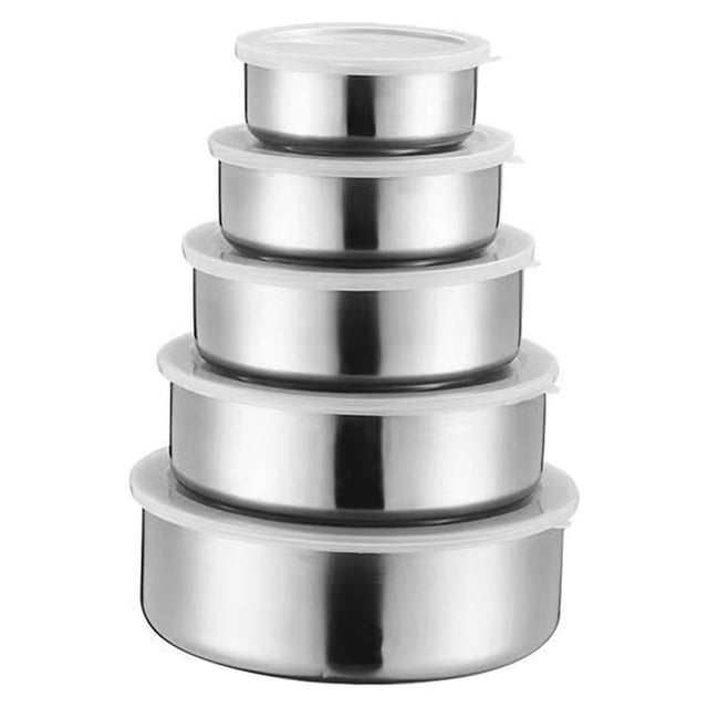 Cehvom Stainless Steel Mixing Bowl Set with Clear Plastic Lids (5 Piece)
