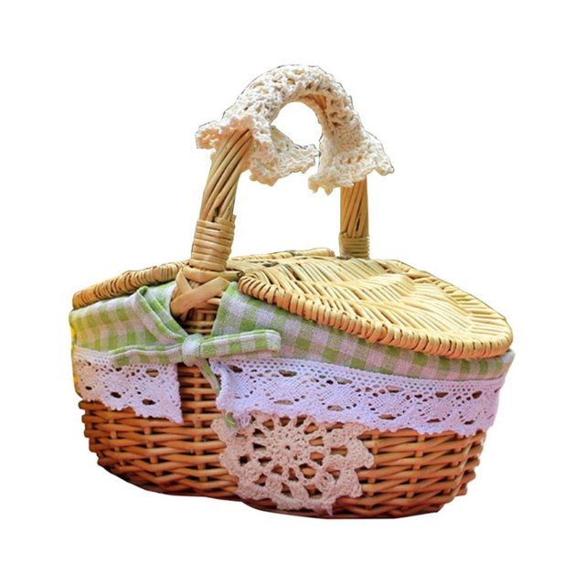 Panier de Rangement en Dentelle Grande Capacité Fait Main avec Poignée et Couvercle pour Camping