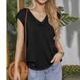 thumbnail image 4 of Birdeem Womens Summer Solid Color Sleeveless Blouses Summer Lace V Neck T-Shirts Tops, 4 of 9
