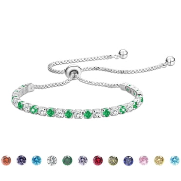APSVO 18K White Gold Plated Tennis Bracelets for Women Girls CZ S925 Sterling Silver May Birthstone Bracelets with Green Emerald Birthday Christmas Jewelry Gifts Teen Mom Stocking Stuffers for Kids