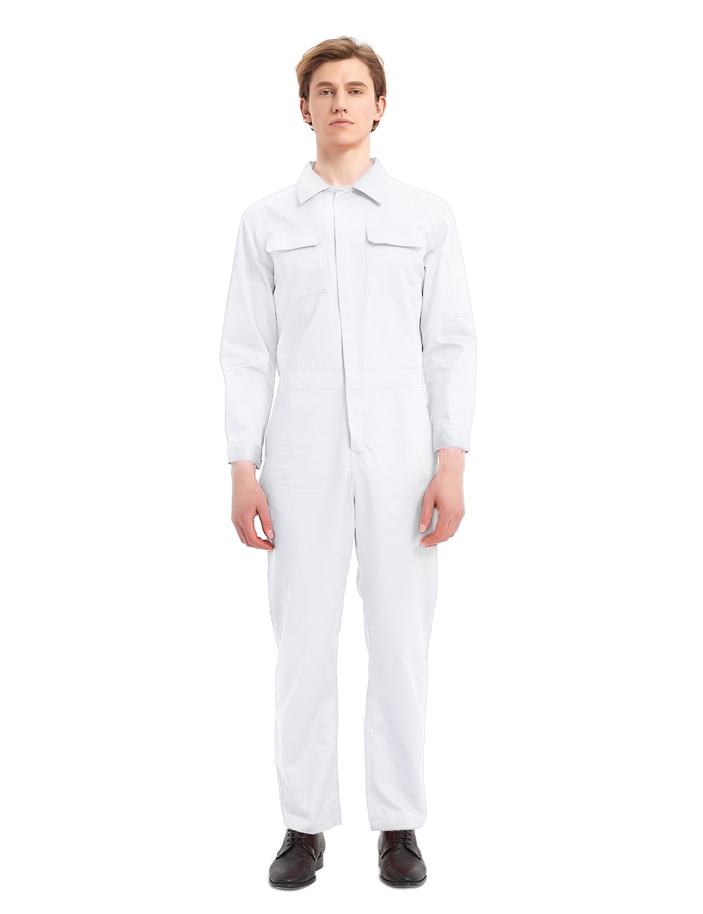 TOPTIE Combinaison en Sergé à Manches Longues à Fermeture Éclair Frontale pour Hommes 8,5 oz - Blanc - G Régulier
