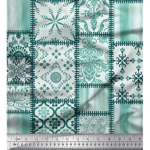 Soimoi Rayon Crepe Fabric Paisley,Mandala & Quatrefoil Patchwork Print Sewing Fabric Yard 46 Inch Wide