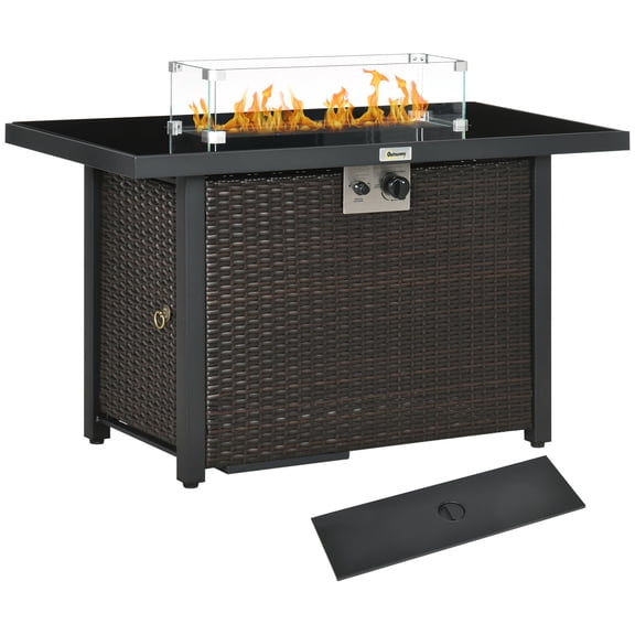 Outsunny 50,000 BTU Propane Fire Pit Table with Glass Wind Guard Coffee