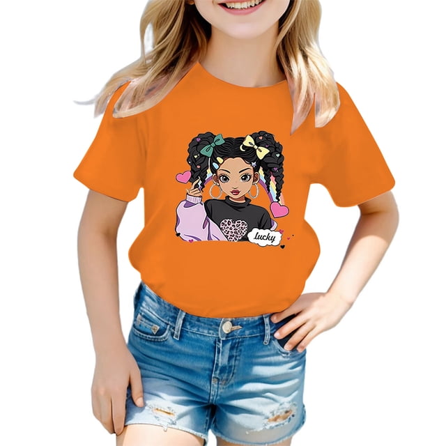 MEZZALL T-Shirts Graphiques Mignons pour Filles Enfants, Col Rond, Manches Courtes, T-Shirt d'Été Décontracté, T-Shirt Tendance Bébé Tout-Petit Tenue Quotidienne