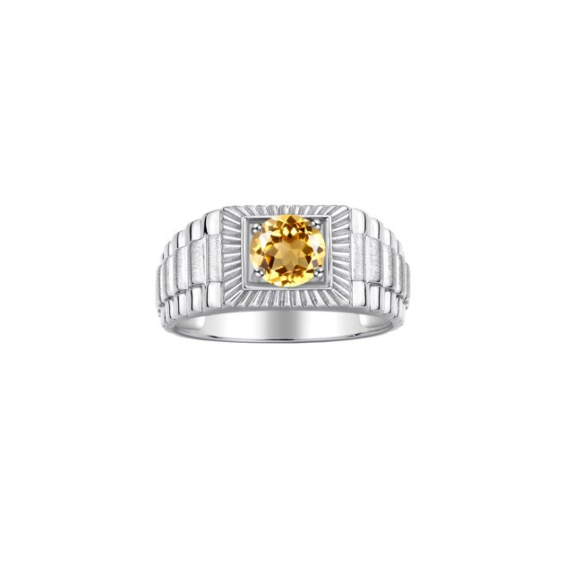 RYLOS Men's Ring Sterling Silver Ring, 7MM Round Shape Gemstone Designer Style Rings Citrine November Birthstone Rings Silver Size 9