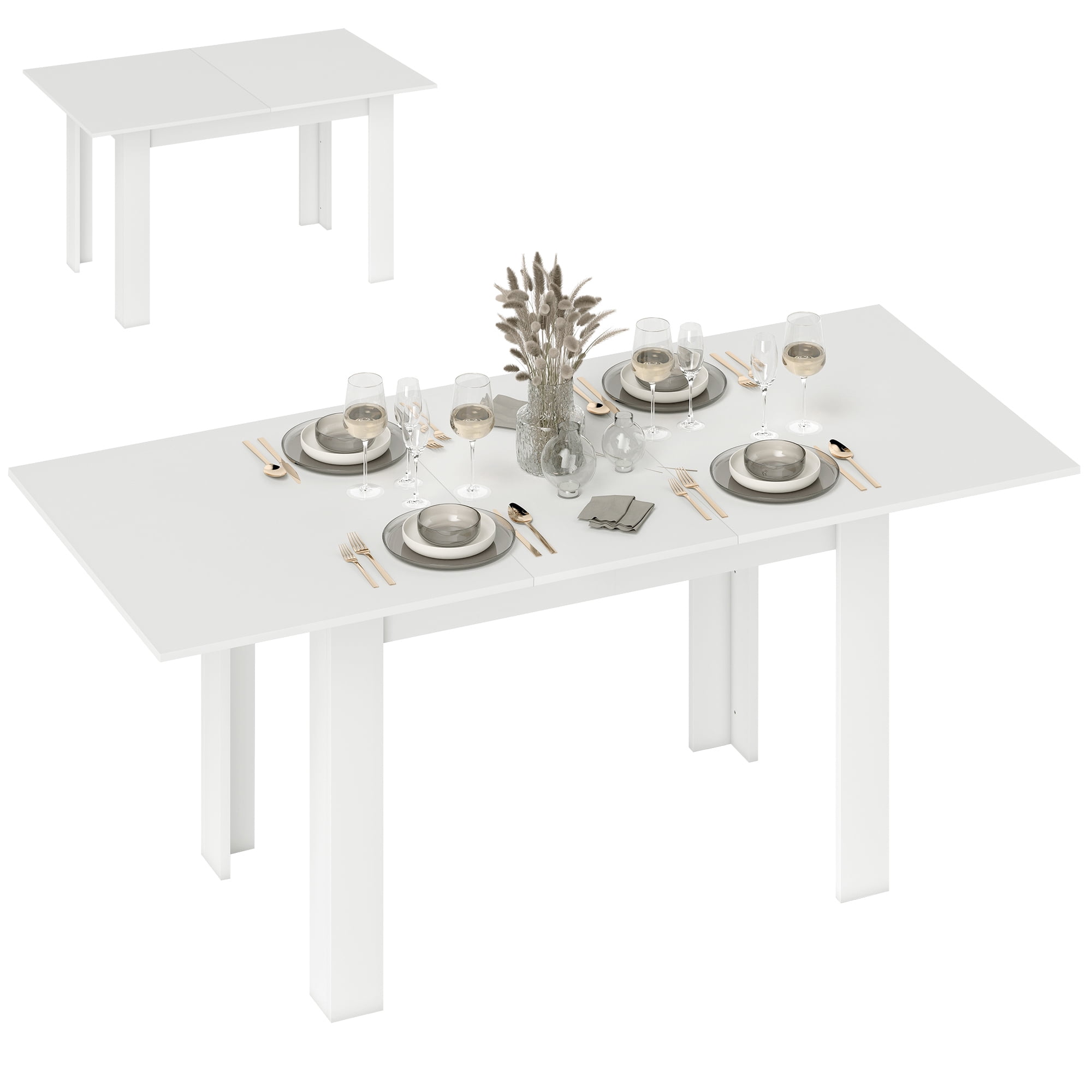 HOMCOM Extendable Dining Table, Kitchen Table for 6-8 People, White