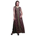 thumbnail image 1 of Bimba Leaves Women V Neck Sleeveless Front Slit Casual Maxi Printed BohoDress-X-Small, 1 of 5