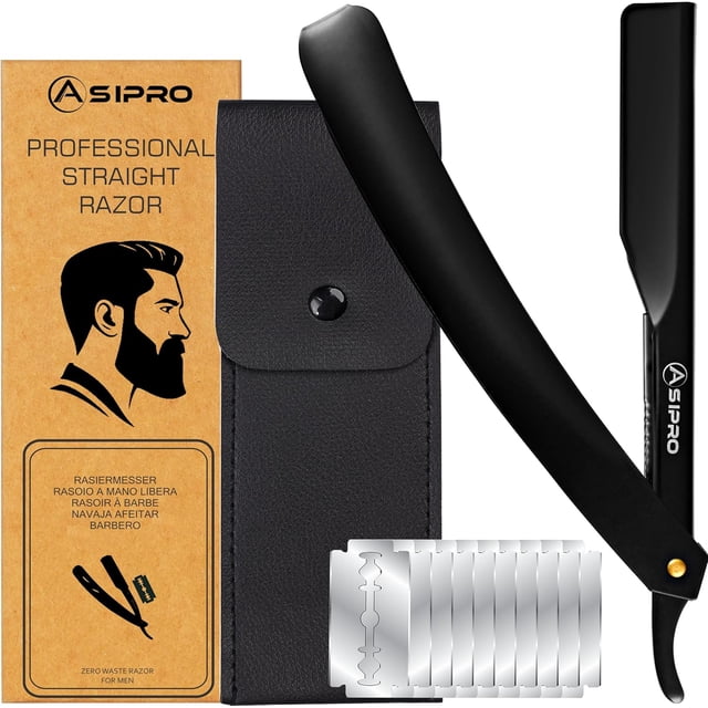ASIPRO Straight Razor Men with 10 Shaving Blades (20 Single Edge Razors Blades), Straight Edge Razors Rasoir Barbe Homme avec 10 Lame Rasoir Shaving Reusable Barber Razor for Beard
