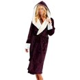 thumbnail image 1 of Avamo Ladies Sherpa Robes Solid Color Sleepwear Hooded Fuzzy Plush Bathrobe Plain Fleece Robe Sleeping Dressing Gown Wine Red L, 1 of 6