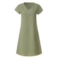 thumbnail image 4 of CHUANK Robes en Lin pour Femmes Été Grande Taille Manches Courtes Col en V Longueur Genou Robe Ample Décontractée Confortable Robe de Plage Soldes de Liquidation 2024, 4 of 6