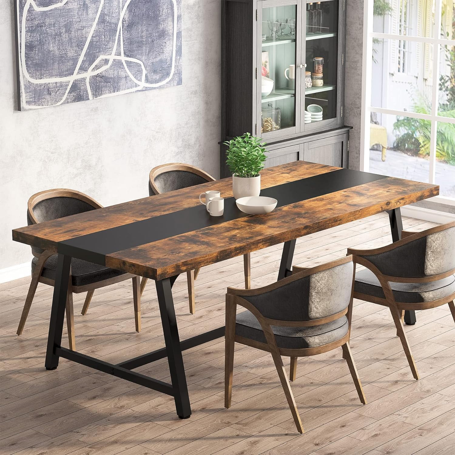 Dining Table for 8 People, 71 Inches Rectangular Wood Kitchen Table with Strong Metal Frame