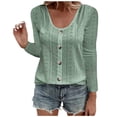 thumbnail image 1 of IROINID en Solde Chemises Grande Taille pour Femmes Col Rond Manches Longues Confortable Bouton Col Rond T-shirt Uni, Vert, 1 of 6