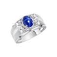 thumbnail image 3 of RYLOS Men's Rings Sterling Silver Rings Classic Designer Style 8X6MM Gemstone & Diamond Ring Blue Star Sapphire September Birthstone Rings For Men,  Size 13, 3 of 7